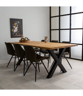 Eettafel Rover eikenhout 220x100 X-poot zwart