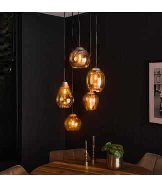 Hanglamp Felien 5-lichts getrapt mix amberkleurig glas