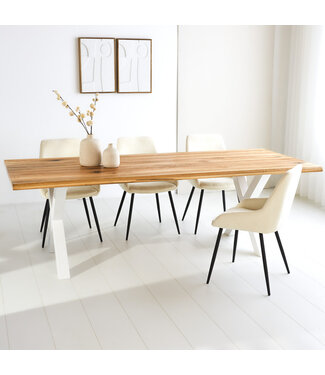 Dimehouse Eettafel Milas eikenhout 220x110 cm X-poot wit