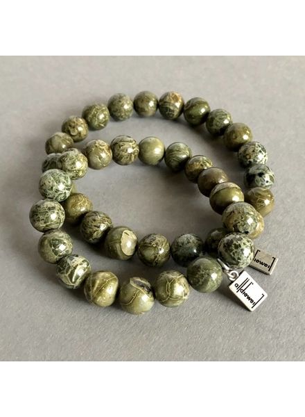 Jasper - 10 mm - green, beige coloured - crocodile  embossing