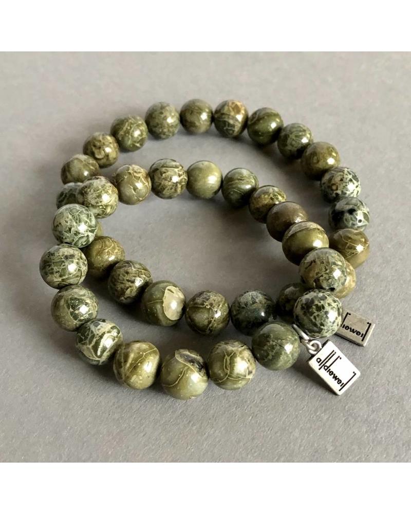 Jasper - 10 mm - green, beige coloured - crocodile embossing