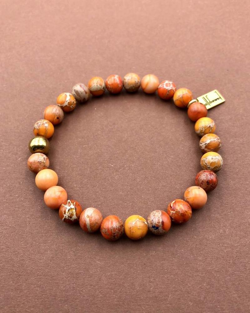 Orange jasper - 8 mm - gold coloured ball