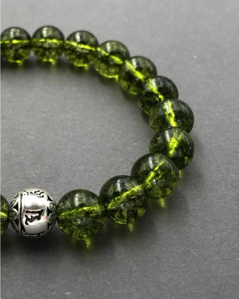 Leuchtend grün: Peridot - 10 mm - rund  - Tibet-Sterling-Silber-Kugel