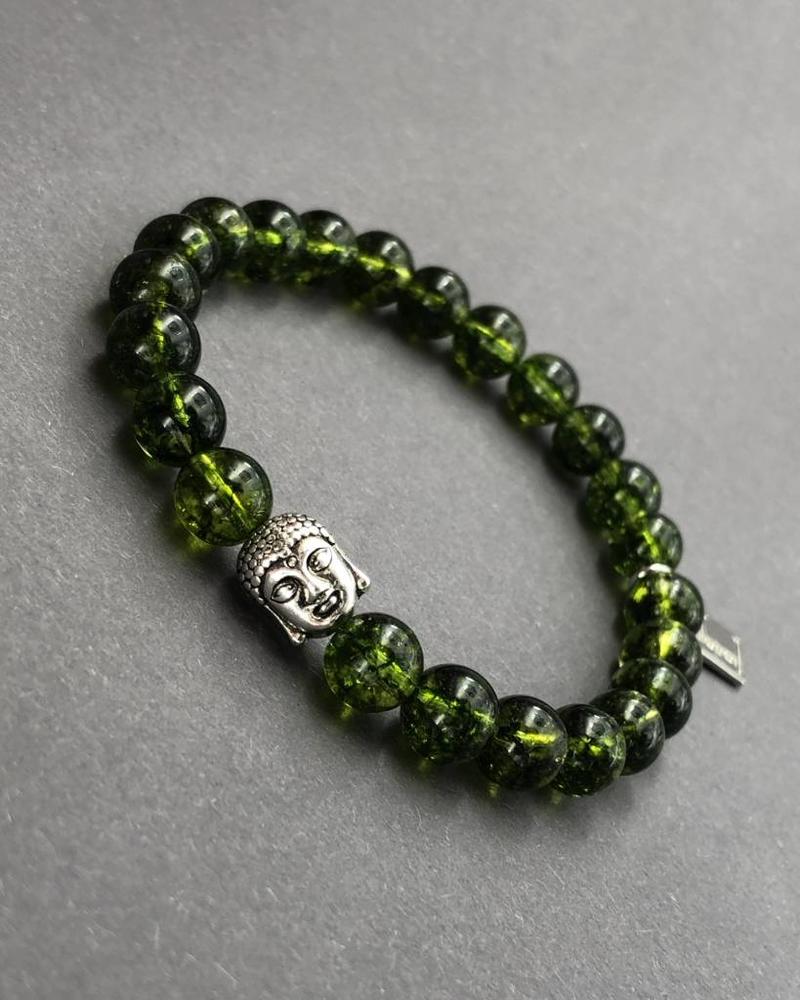 Peridot-Bracelet - 8 mm - sparkling green - silver-plated Buddha