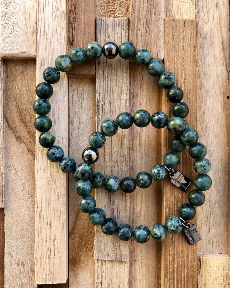 African turquoise - 8 mm - round - black silver ball