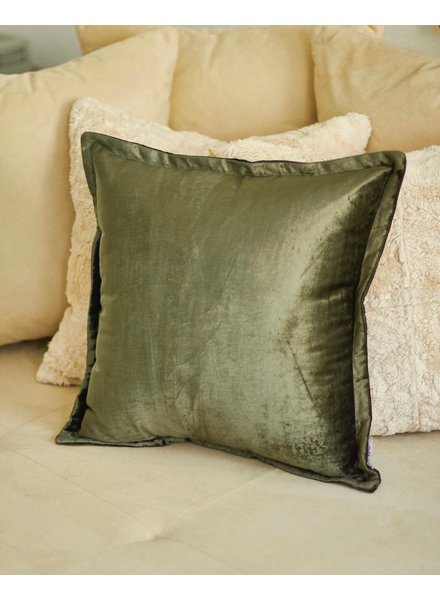 Velvet-cushion >Oliv-green< - 50 x 50 cm - incl. filling