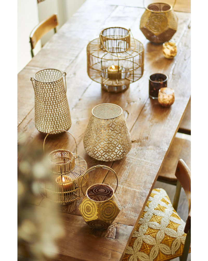 Vintage - Laterne - klein - antikes Goldfinish - mit Glaseinsatz