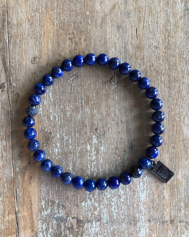 Lapis lazuli - round - 6 mm - zirconia pearl