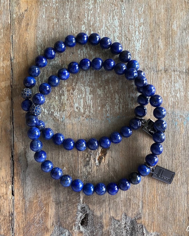 Lapis lazuli - round - 6 mm - zirconia pearl