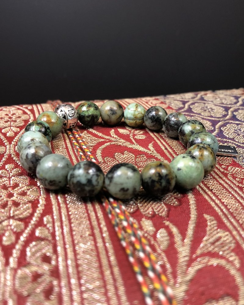 African turquoise - 10 mm - Tibetan-Silver-Ball "Om mani padme hum"