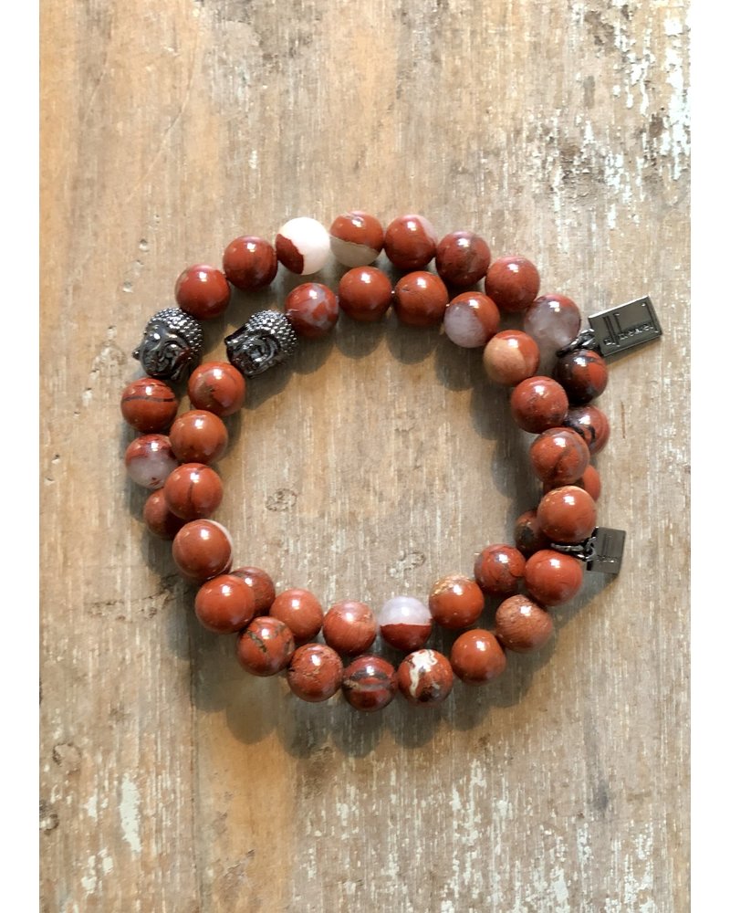 Red jasper - patterned - 8 mm - round pearls - Buddha