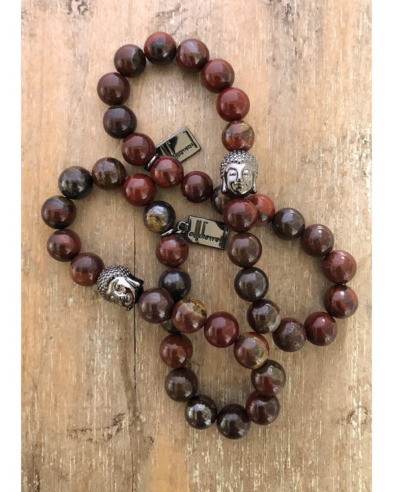 Alldieweil Tiger Iron  - red/brown - 8 mm - round pearls - Buddha