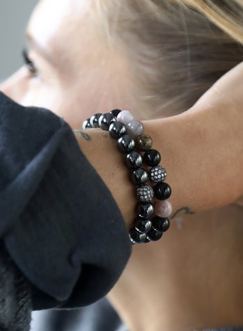 DUO-ANGEBOT: Hämatitarmband & Turmalin mit Zirkonia Perlen - 8 mm