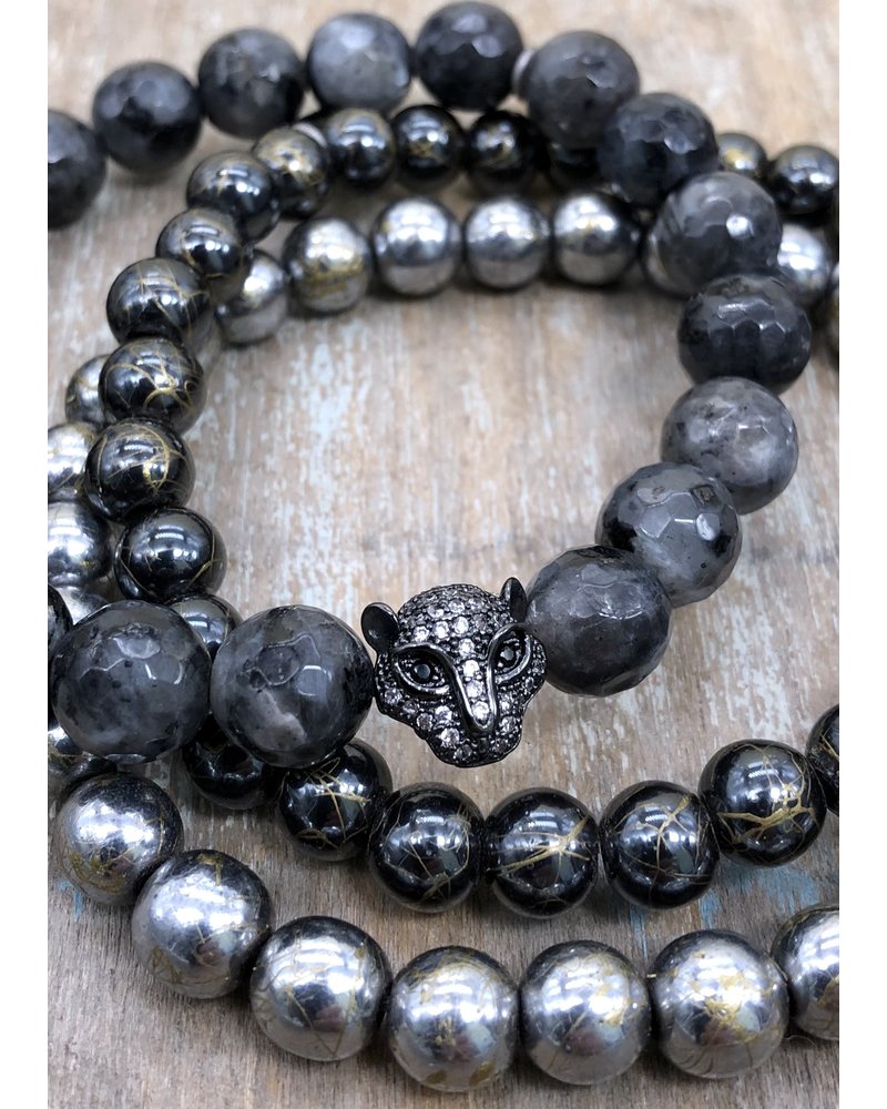 DUO-SPECIAL-OFFER: Labradorite Bracelets - diamond-faceted & with Leopard Zirconia