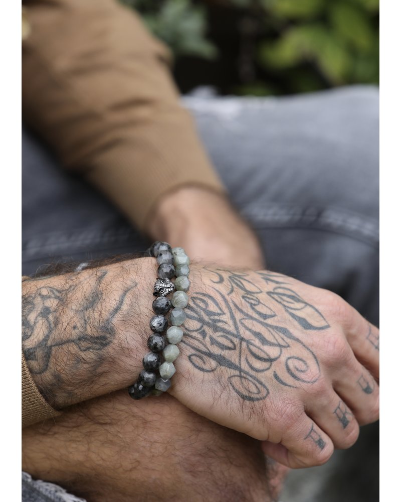 DUO-ANGEBOT: Labradorit-Armbänder - diamant-facettiert & mit Leopardenkopf