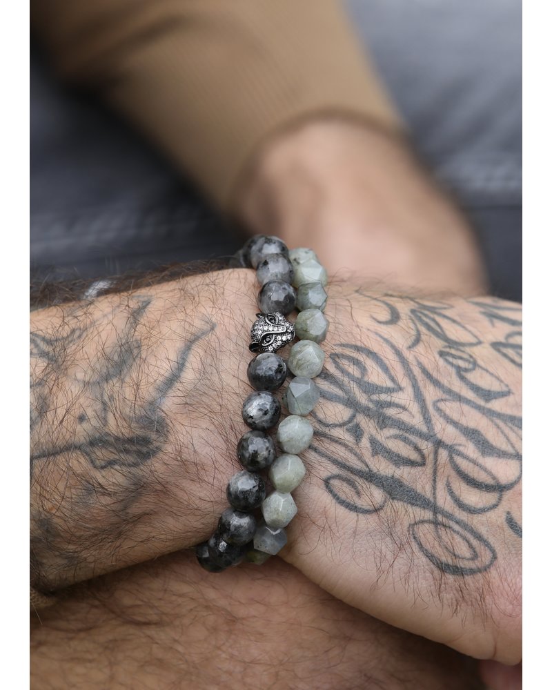 DUO-ANGEBOT: Labradorit-Armbänder - diamant-facettiert & mit Leopardenkopf