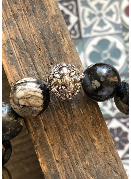 Opal & Ganesha - Sterling Silber  - 12 mm - runde Perlen