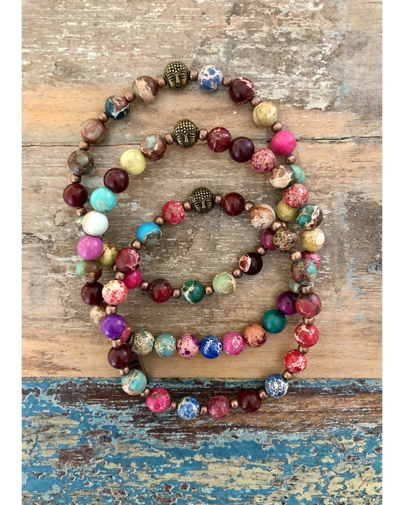 Set of 2 - Colourful jasper - 6 mm - multicolour - Buddha