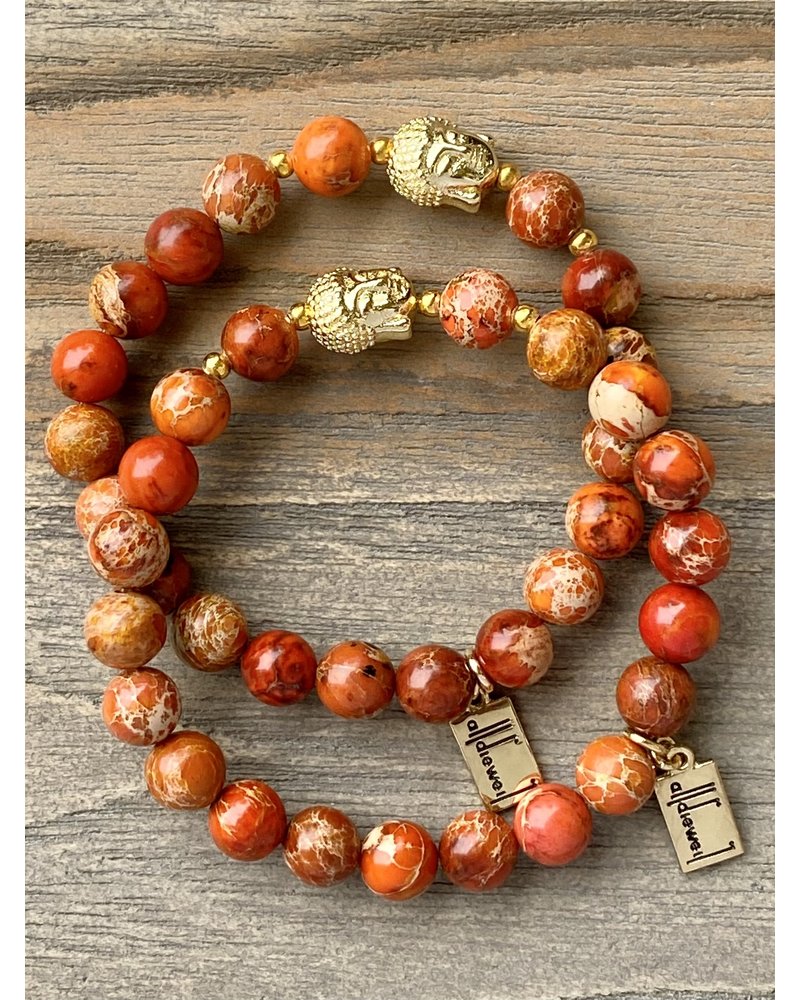 Vintage Jasper - orange - 8 mm - round - Buddha