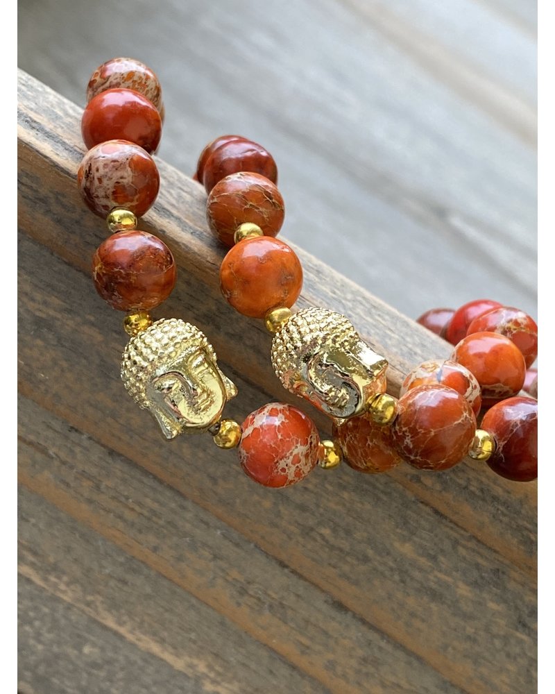 Vintage Jaspis - orange - 8 mm - rund - Buddha