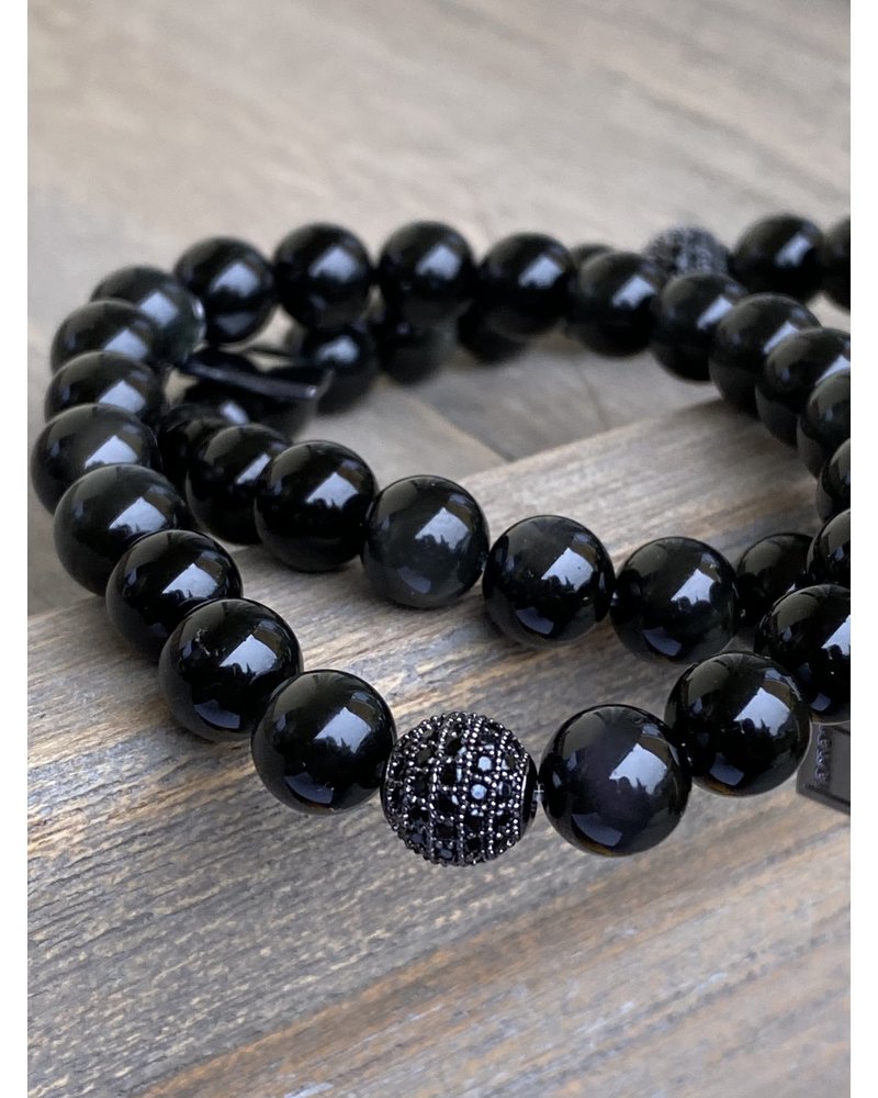 Black Obsidian - 8 mm - black Zirconia Pearl