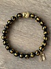 Obsidian - black - golden engraving - 8 mm