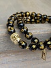 Obsidian - black - golden engraving - 8 mm