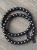 Schwarz-silbernes Hämatitarmband - 8 mm- Zirkonia Perle in schwarz