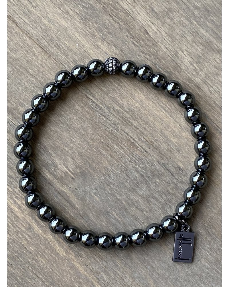 Hämatit-Armband - 6 mm Perlen rund - schwarz/silber - Zirkonia Perle