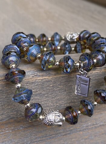 Saturn-Bracelet - 8 mm - firepolished beads - blue