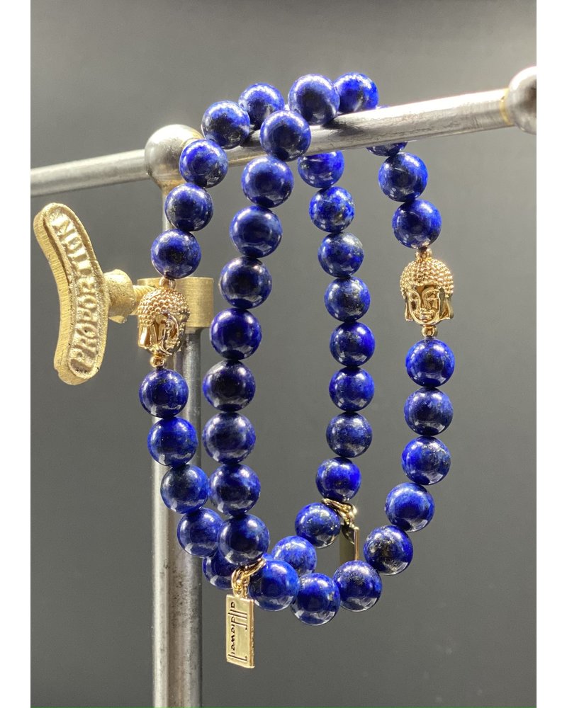 Lapislazuli - blau - 8 mm - rund - Buddhakopf