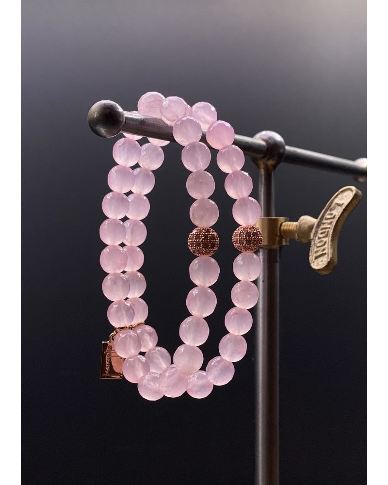 Rose Quartz - faceted - 8 mm  & Jade - faceted - 8 mm