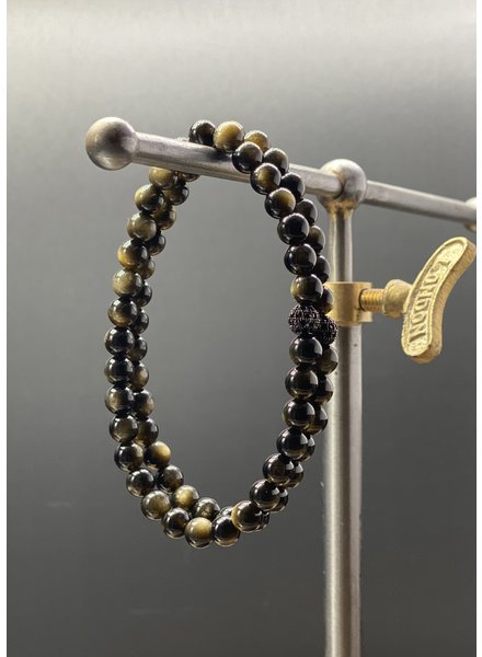 Obsidian - 6 mm - runde Perle - golden sheen - schwarze Zirkonia-Perle