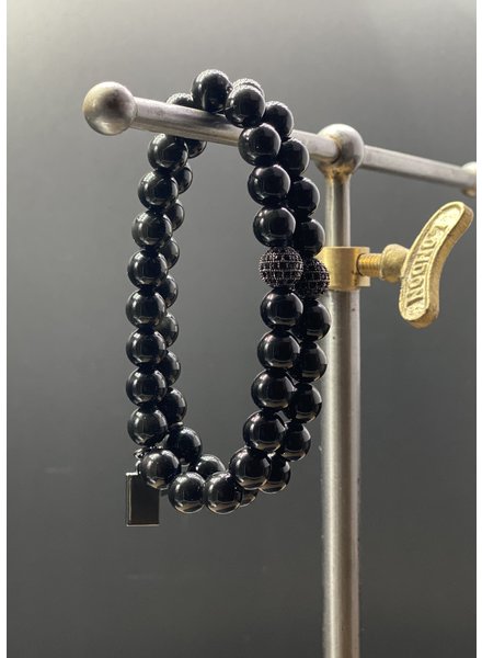 Obsidian - schwarz - 8 mm - schwarze Zirkonia-Perle