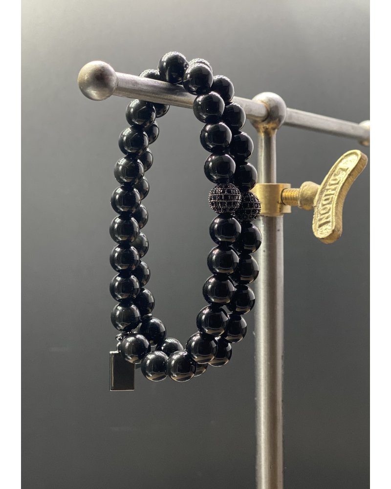 Obsidian - schwarz - 8 mm - schwarze Zirkonia-Perle