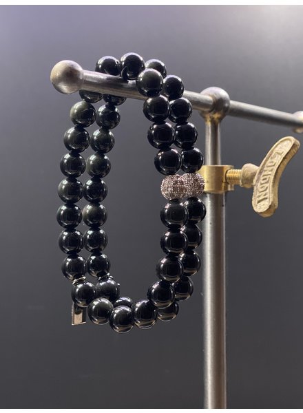 Obsidian - 8 mm - runde Perlen - silberne Zirkonia-Perle