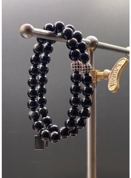 Obsidian - 8 mm - runde Perlen - gold/schwarze Zirkoniakugel