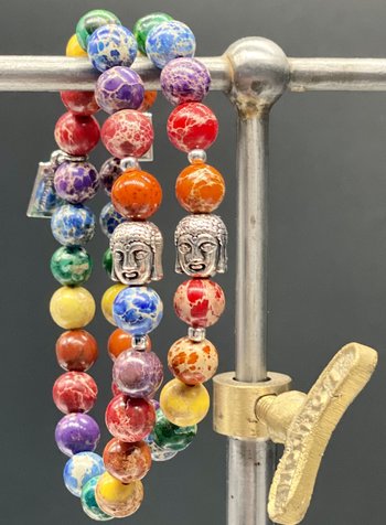 Help Kids | Regenbogen-Jaspis - 8 mm - silberner Buddha
