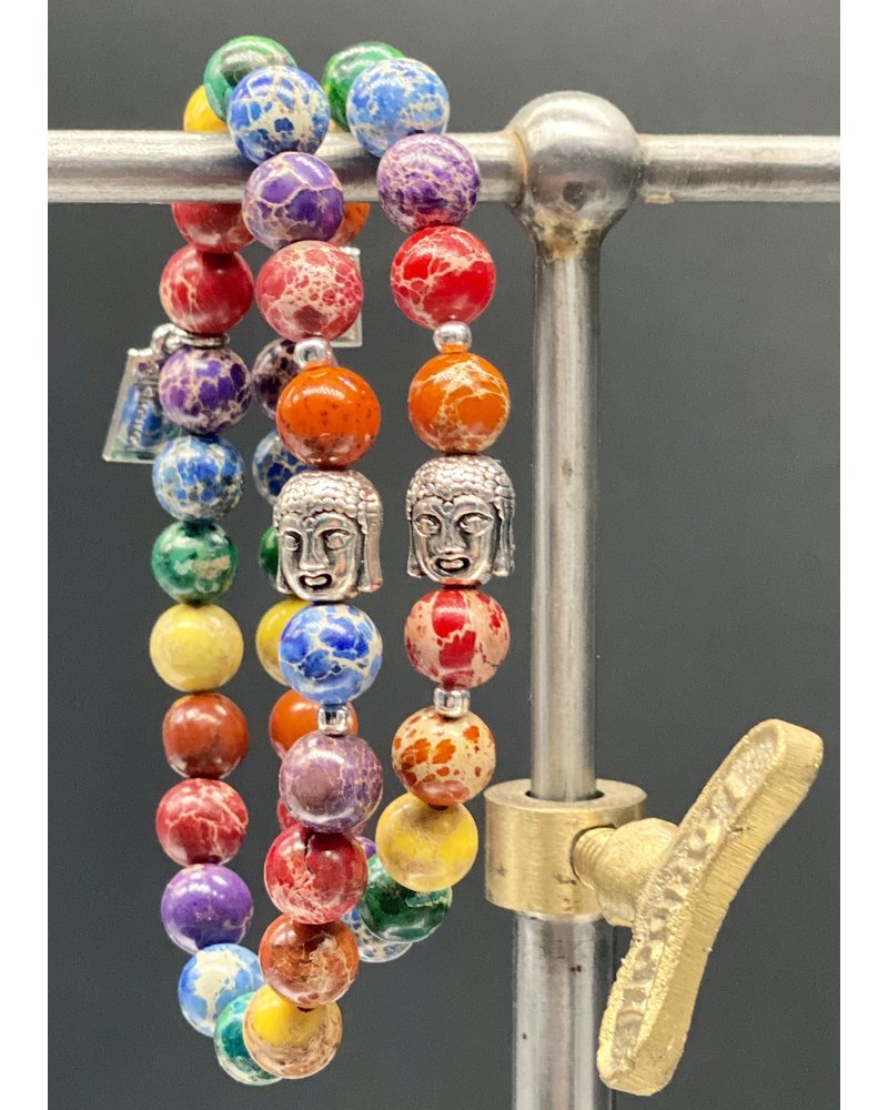 Help for Kids | Rainbow Jasper  - 8 mm  - silver Buddha