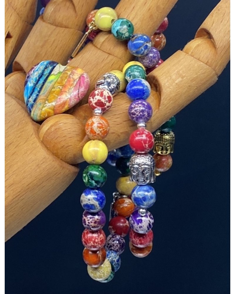 Help for Kids | Rainbow Jasper  - 8 mm  - golden Buddha