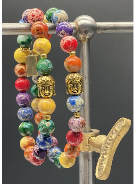 Help for Kids | Regenbogen-Jaspis - 8 mm - goldener Buddha