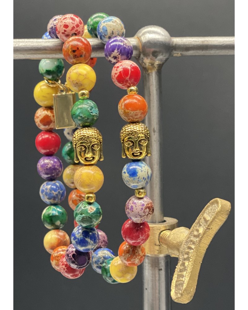 Help for Kids | Rainbow Jasper  - 8 mm  - golden Buddha