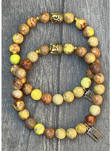 Vintage Jasper - 8 mm - gelb - round pearl - Buddha