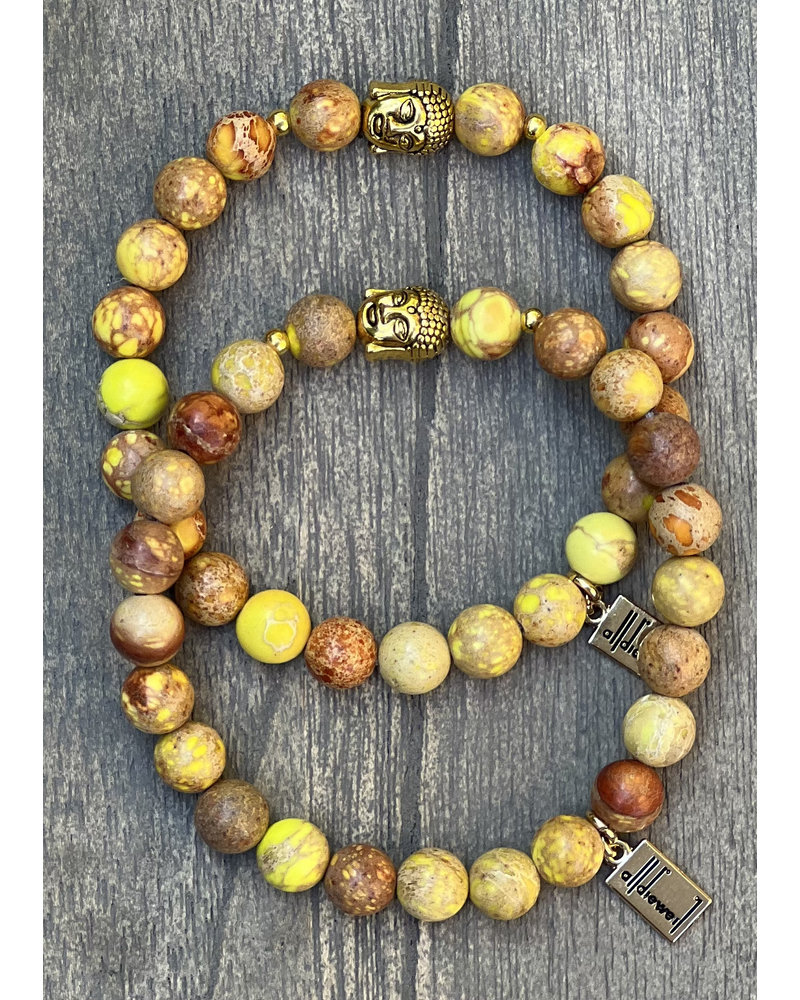 Vintage Jasper - 8 mm - curry - round pearl - Buddha