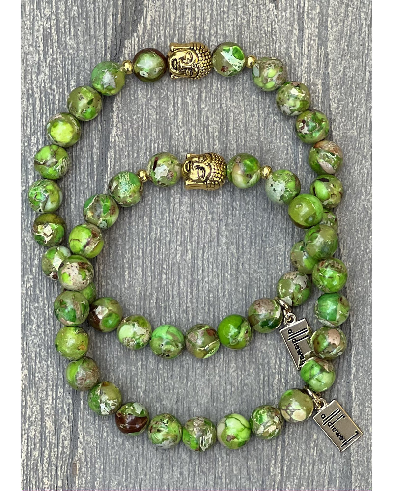 Vintage Jasper - 8 mm - green - round pearl - Buddha