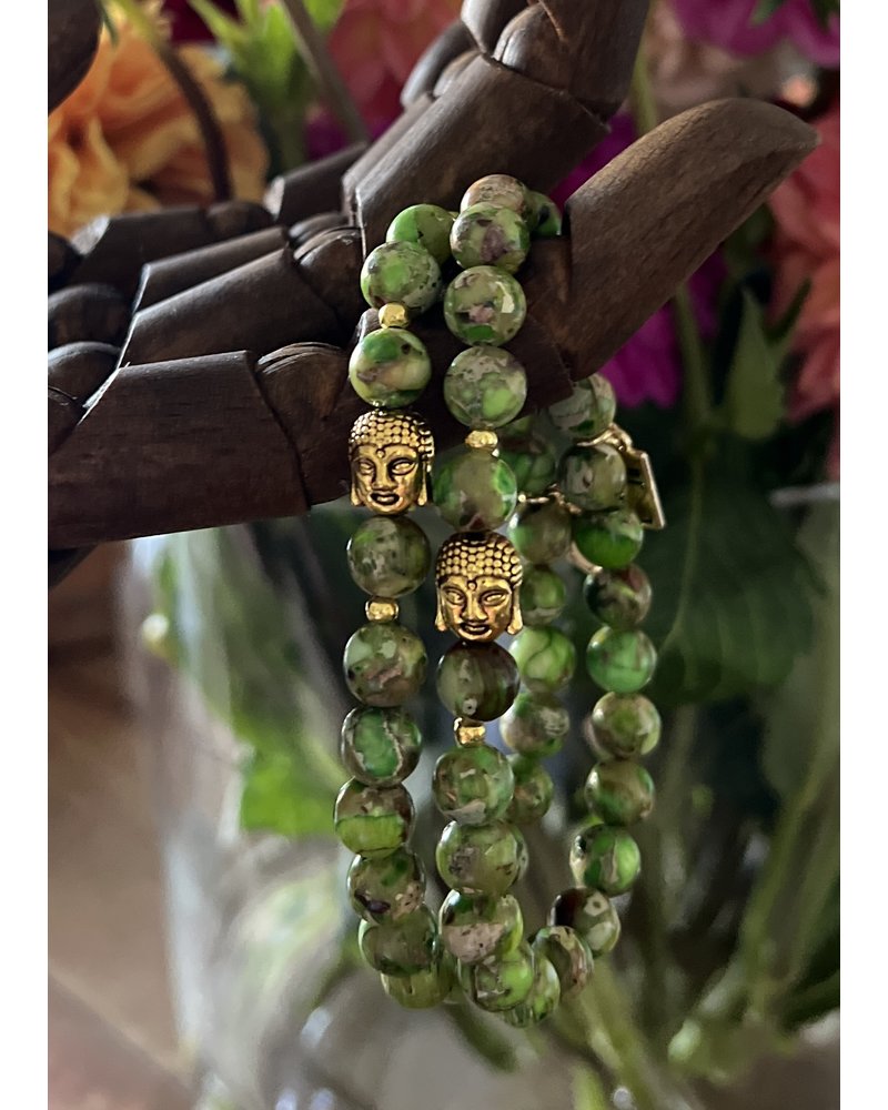 Vintage Jasper - 8 mm - green - round pearl - Buddha