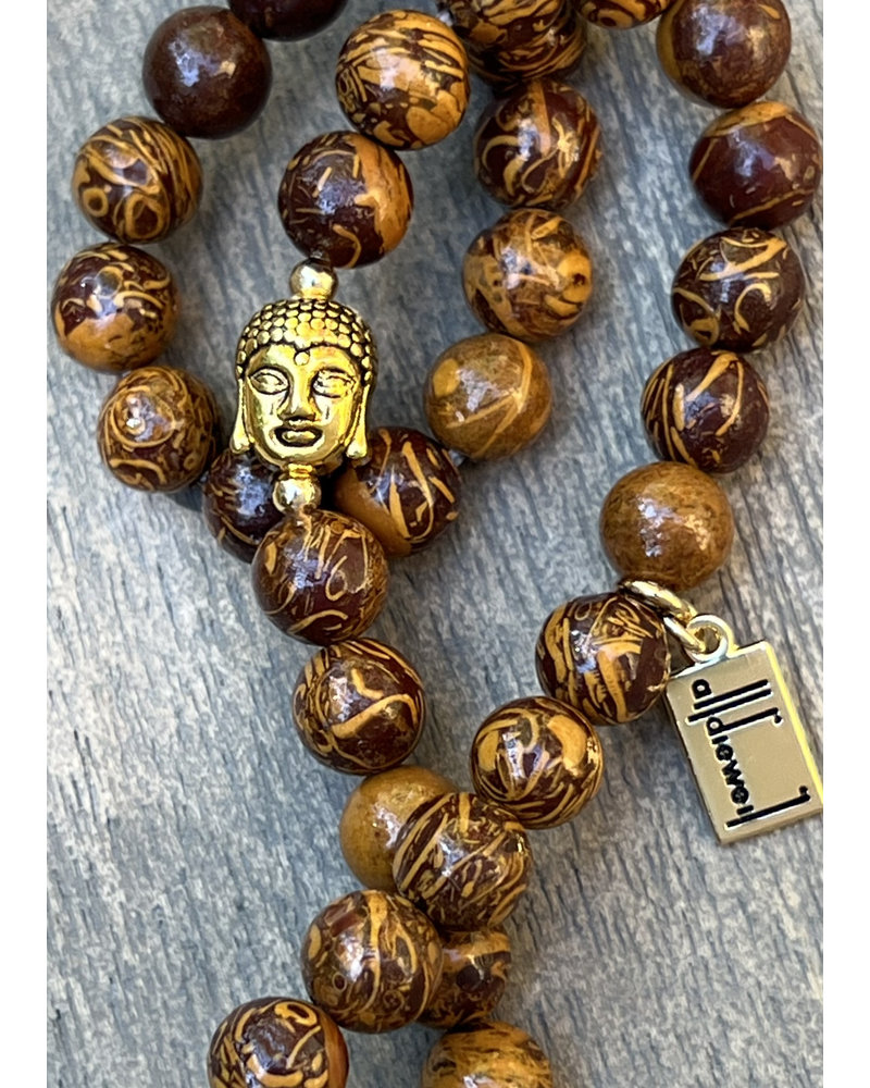 Vintage Jasper - 8 mm - wood - round pearl - Buddha