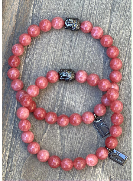 Rhodocrosite, round, 8 mm, pink/red tones, buddha