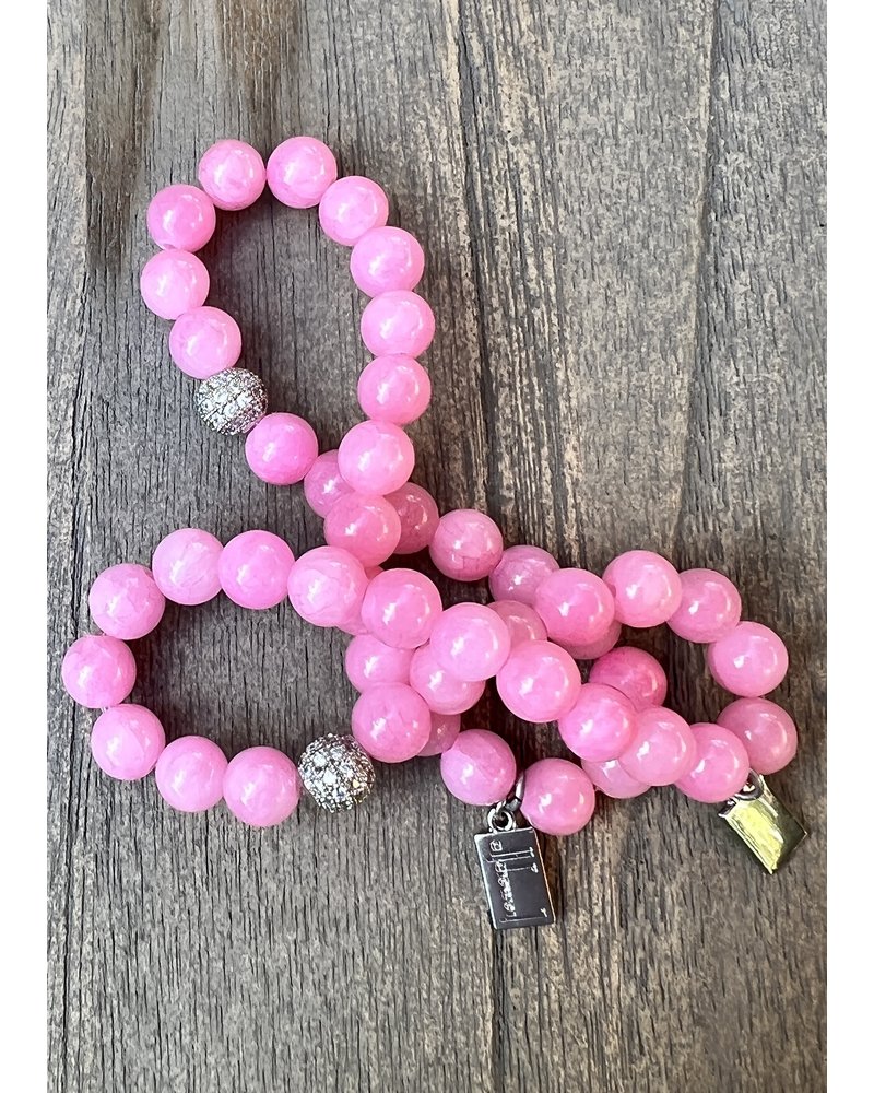 Jade  - runde Perlen - 8 mm - pink - Zirkonia