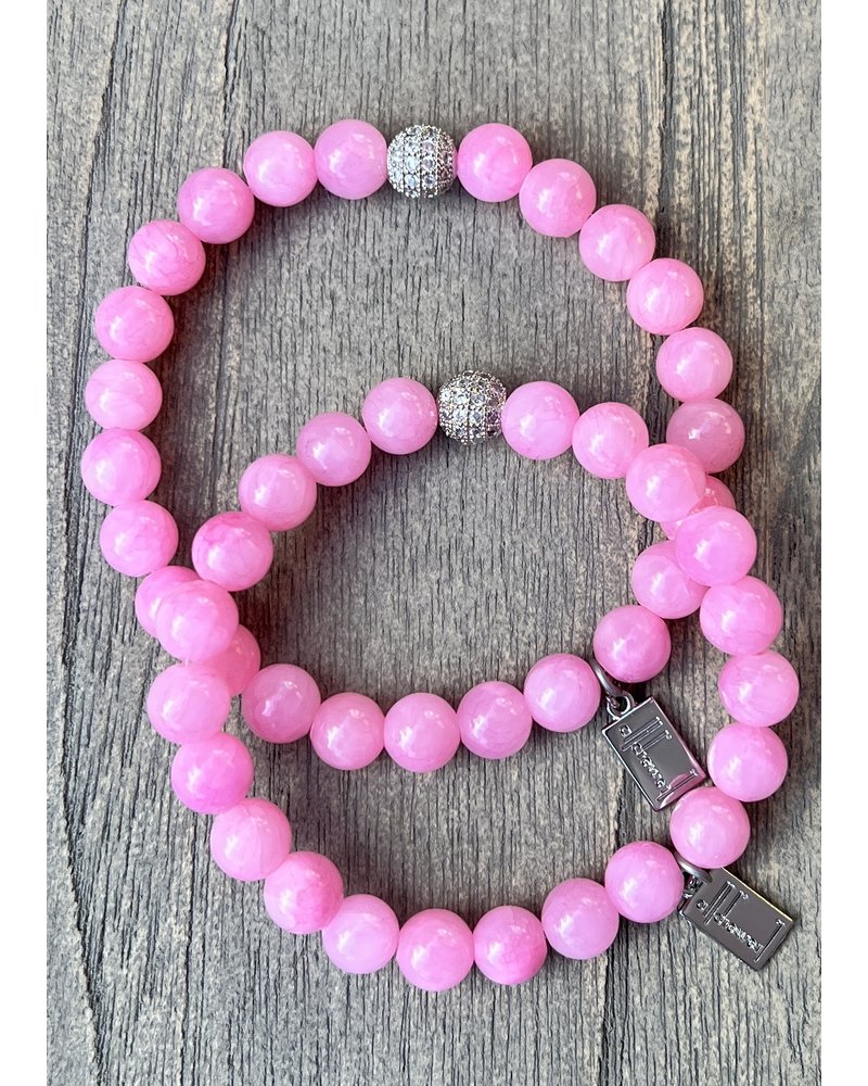 Jade  - runde Perlen - 8 mm - pink - Zirkonia